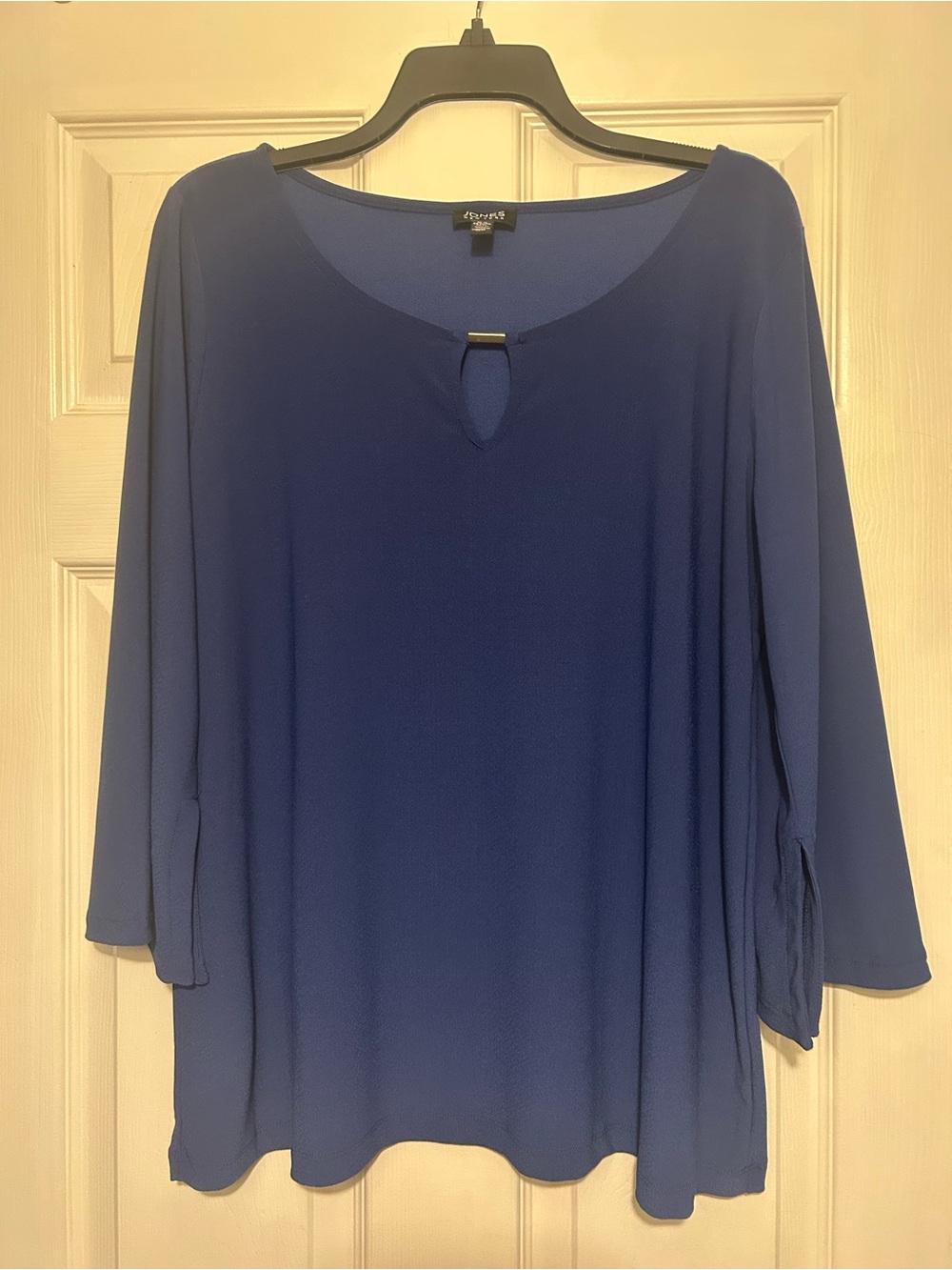 Jones New York Royal Blue 3/4-Sleeve Keyhole Blouse